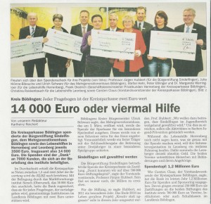 Bürgerstiftung erhält 3500 € von Kreissparkasse
